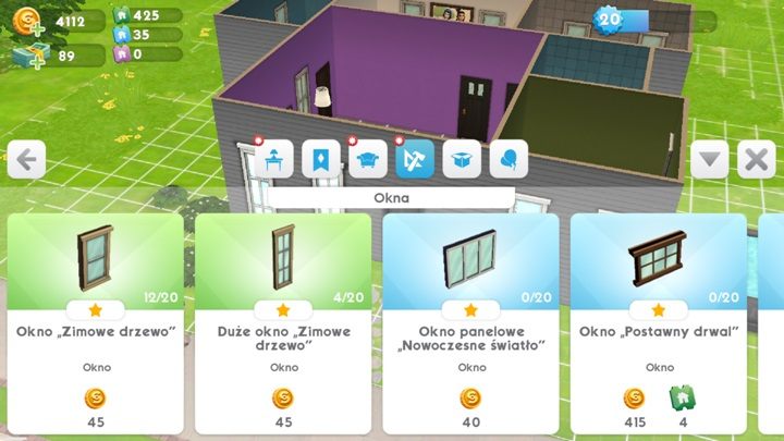 Gdy dobierasz drzwi i okna do swojego mieszkania każda ściana jest podniesiona - Tryb budowania | Dom Sima w The Sims Mobile - The Sims Mobile - poradnik do gry