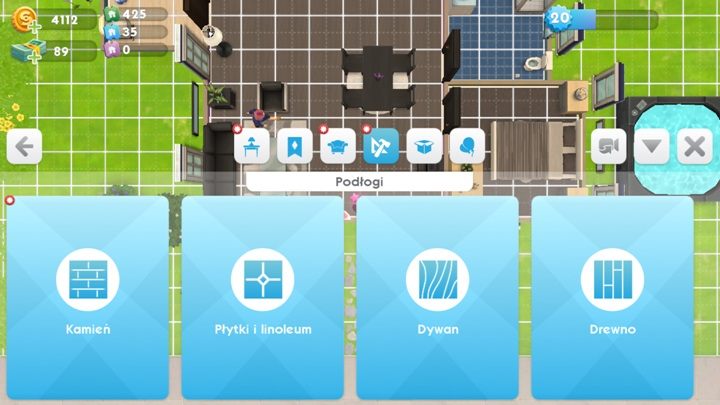 Podczas zmieniania podłóg gra dalej ci tylko widok z góry - Tryb budowania | Dom Sima w The Sims Mobile - The Sims Mobile - poradnik do gry