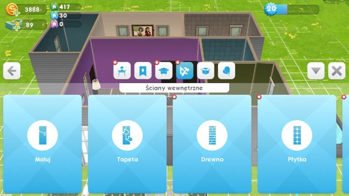 W The Sims Mobile możesz pomalować ściany zewnętrzne i wewnętrzne - Tryb budowania | Dom Sima w The Sims Mobile - The Sims Mobile - poradnik do gry