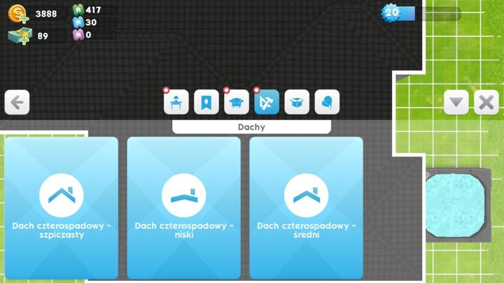 W The Sims Mobile są tylko 3 rodzaje dachów - Tryb budowania | Dom Sima w The Sims Mobile - The Sims Mobile - poradnik do gry