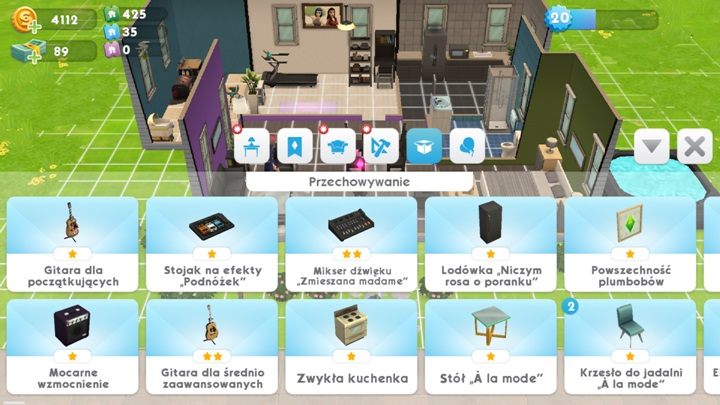 W dziale przechowywanie znajdziesz wszystkie przedmioty, które zakupiłeś, a potem usunąłeś - Wyróżnione i Przechowywanie | Dom Sima w The Sims Mobile - The Sims Mobile - poradnik do gry