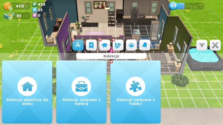 Pierwszą opcją w trybie budowania są kolekcje - Meble | Dom Sima w The Sims Mobile - The Sims Mobile - poradnik do gry