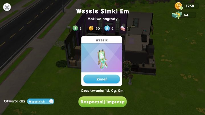 Aby zrobić wesele musisz wejść w opcje imprezy i kliknąć odpowiednie wydarzenie - Ślub i wesele w The Sims Mobile | Żywot Sima - The Sims Mobile - poradnik do gry