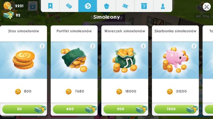 Simoleony możesz również kupić za simową gotówkę - Pieniądze w The Sims Mobile | Rodzaje walut i kuponów - The Sims Mobile - poradnik do gry