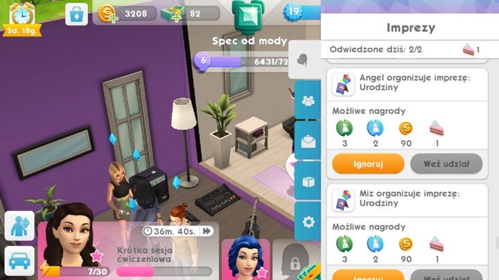 Aby udać się na czyjąś imprezę wystarczy wejść w menu i kliknąć na ikonę balonów - Imprezy w The Sims Mobile | Misje, wydarzenia, kariera i hobby - The Sims Mobile - poradnik do gry