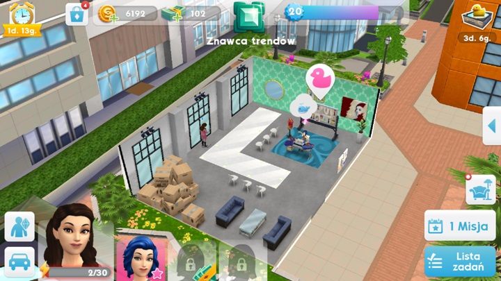 Jeśli twój sim pragnie zostać światowej sławy projektantem to od 10 poziomu doświadczenia, na rynku, odblokujesz pracownie mody - Kariera w The Sims Mobile - The Sims Mobile - poradnik do gry