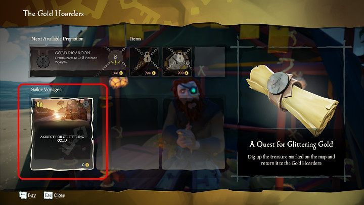 Pierwsze zadanie od spółki handlowej The Gold Hoarders dostępne jest całkowicie za darmo więc śmiało możesz je wykupić - Sea of Thieves: Jak zacząć? 7 prostych kroków - Sea of Thieves - poradnik do gry