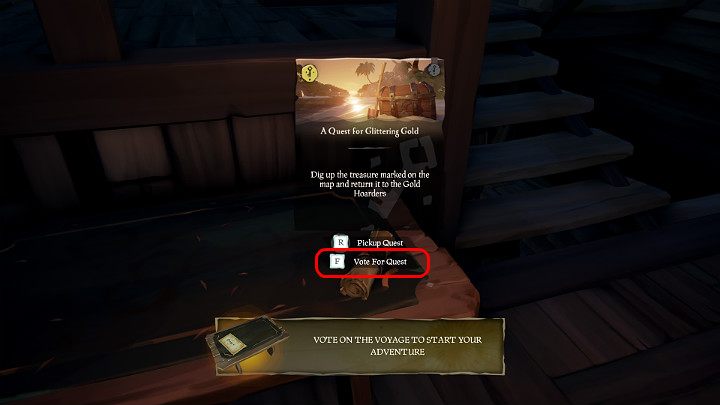 Po wykupieniu pierwszego zlecenia od przedstawiciela spółki handlowej The Gold Hoarders musisz wrócić na swój statek, podejść do stołu kapitańskiego i aktywować zadanie opisane jako Voyage - Sea of Thieves: Jak zacząć? 7 prostych kroków - Sea of Thieves - poradnik do gry