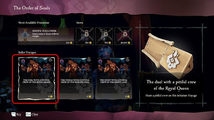 Udaj się do przedstawiciela spółki handlowej Order of Souls, którego znajdziesz na każdej wyspie portowej w fioletowym namiocie, a następnie zaakceptuj jeden z darmowych kontraktów - Sea of Thieves: Jak zacząć? 7 prostych kroków - Sea of Thieves - poradnik do gry