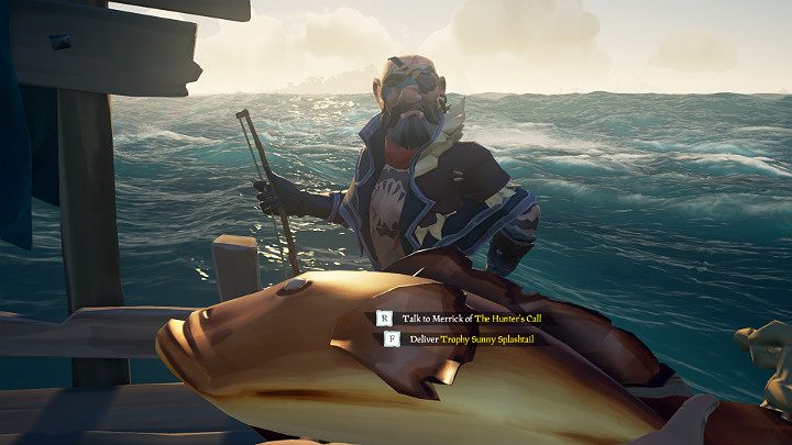Złapaną rybę lub upieczone mięso możesz przynieść do przedstawiciela The Hunters Call lub do samego Merricka i odsprzedać ją za określoną ilość złota i punktów reputacji - Sea of Thieves: Jak zacząć? 7 prostych kroków - Sea of Thieves - poradnik do gry