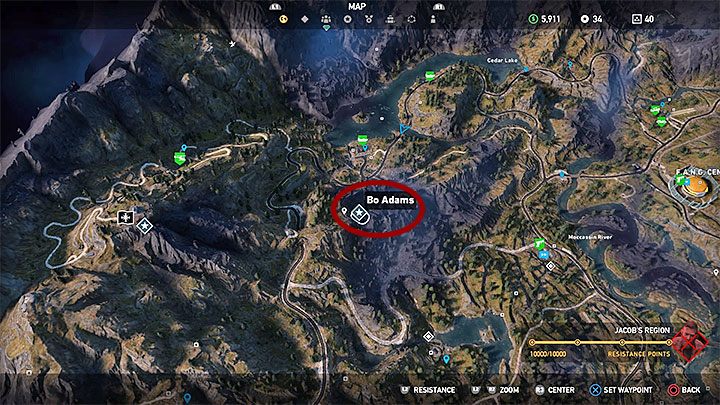Jaskinia Bo (Bos Cave) znajduje się w centralnej części mapy i pokazuje ją obrazek - Misje poboczne | Góry Whitetail | Solucja Far Cry 5 - Far Cry 5 - poradnik do gry