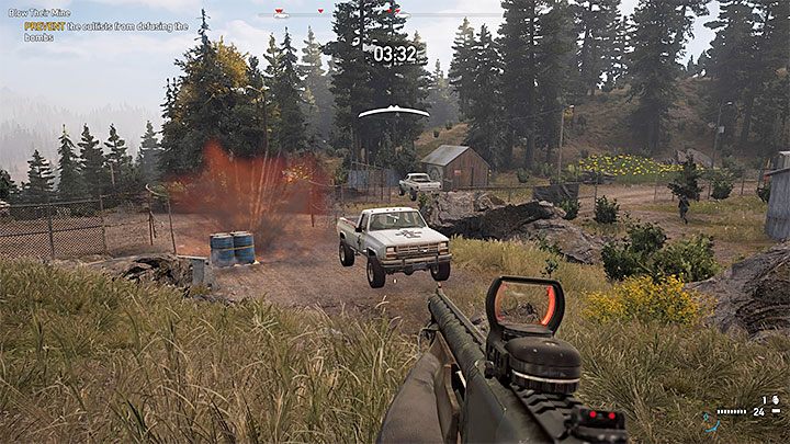 Przed Tobą najtrudniejsza część misji, bo musisz bronić się przez 4 minuty w oczekiwaniu na detonację ładunków - Odrobina rozrywki | Dolina Holland | Solucja Far Cry 5 - Far Cry 5 - poradnik do gry