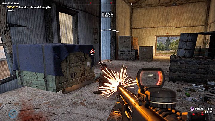 Bardzo ważną cechą tej bitwy jest to, że kultyści będą próbowali rozbrajać ładunki wybuchowe - Odrobina rozrywki | Dolina Holland | Solucja Far Cry 5 - Far Cry 5 - poradnik do gry