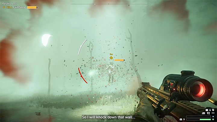 Faith do atakowania bohatera używa pocisków energetycznych i wypuszcza je grupami po 3 pociski - Raj utracony (druga misja z przejęcia Rzeki Henbane) | Rzeka Henbane | Far Cry 5 - Far Cry 5 - poradnik do gry