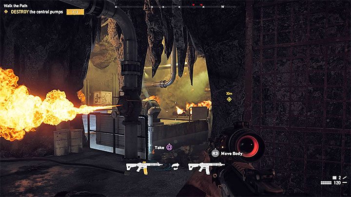 Po tym jak zakręcisz wszystkie zawory dotrzyj do wskazanego przez grę przejścia do dalszej części bunkra - Wkrocz na Drogę (trzecia misja z przejęcia Rzeki Henbane) | Rzeka Henbane - Far Cry 5 - poradnik do gry