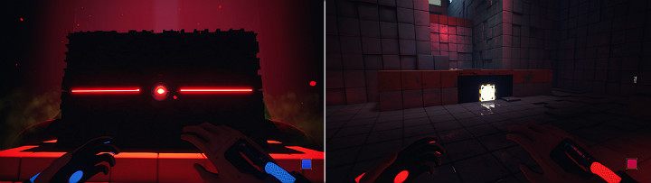 Podejdź do konstrukcji widocznej na pierwszym obrazku i aktywuj ją przy pomocy odpowiedniego przycisku - Chapter 1 - Forgotten Roots - Solucja Q.U.B.E. 2 - Q.U.B.E. 2 - poradnik do gry