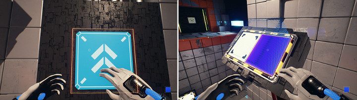 Teraz aktywuj windę, a gdy znajdziesz się przed kolejną konsolą, aktywuj niebieską kostkę na panelu z prawej strony, a następnie wskocz na nią - Chapter 2 - The Ropes - Solucja Q.U.B.E. 2 - Q.U.B.E. 2 - poradnik do gry