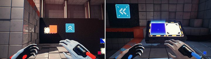 Stwórz pomarańczową kostkę z prawej strony panelu po czym aktywuj niebieską kostkę z lewej strony konsoli - Chapter 2 - The Ropes - Solucja Q.U.B.E. 2 - Q.U.B.E. 2 - poradnik do gry