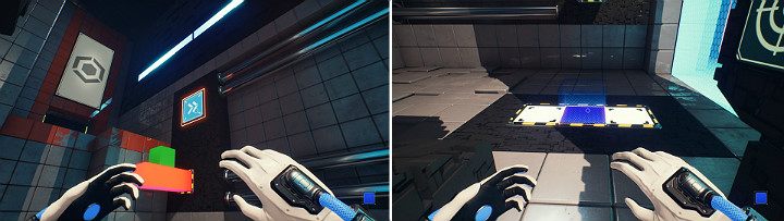 Wróć do drugiego pomieszczenia i przesuń suwnicę w prawą stronę po czym aktywuj niebieską kostkę pośrodku panelu - Chapter 3 - House of Leaves - Solucja Q.U.B.E. 2 - Q.U.B.E. 2 - poradnik do gry