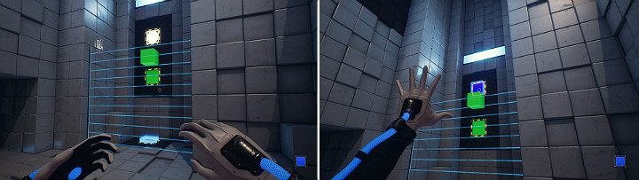 Stwórz niebieską kostkę na podłodze po czym wysuń zieloną kostkę ze ściany - Chapter 4 - Lost in Transmission - Solucja Q.U.B.E. 2 - Q.U.B.E. 2 - poradnik do gry