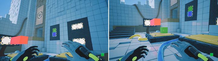 Aktywuj zieloną kostkę na górnym panelu, a niebieską kostkę na dolnym - Chapter 5 - Tangled (The Machine) - Solucja Q.U.B.E. 2 - Q.U.B.E. 2 - poradnik do gry