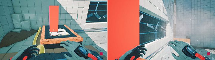 Wysuń pomarańczową kostkę, aby stworzyć osłonę przed wiatrem z wentylatorów - Chapter 5 - Tangled (The Machine) - Solucja Q.U.B.E. 2 - Q.U.B.E. 2 - poradnik do gry