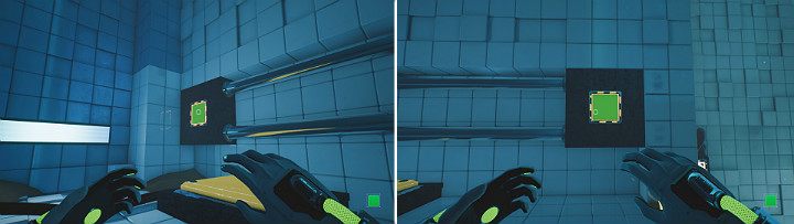 Stań na dużym przycisku zaraz przy przepaści i aktywuj zieloną kostkę na panelu suwnicy - Chapter 5 - Tangled (The Machine) - Solucja Q.U.B.E. 2 - Q.U.B.E. 2 - poradnik do gry