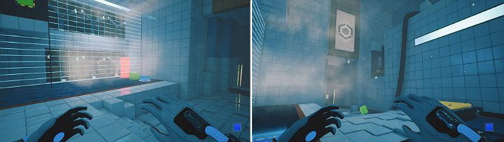 Stań na dużym przycisku i poczekaj, aż suwnica dojedzie do samego końca - Chapter 5 - Tangled (The Machine) - Solucja Q.U.B.E. 2 - Q.U.B.E. 2 - poradnik do gry