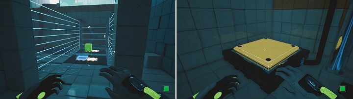 Po wejściu do kolejnego pomieszczenia stwórz zieloną kostkę na tylnym panelu, a niebieską kostkę z przodu - Chapter 5 - Tangled (The Machine) - Solucja Q.U.B.E. 2 - Q.U.B.E. 2 - poradnik do gry