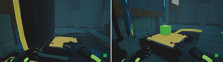 Gdy suwnica zjedzie na sam dół przejdź na drugi przycisk - Chapter 5 - Tangled (The Machine) - Solucja Q.U.B.E. 2 - Q.U.B.E. 2 - poradnik do gry