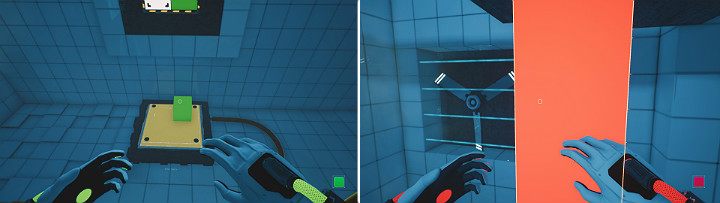 Gdy wyciągniesz zieloną kostkę ze ściany, uruchomisz mechanizm suwnicy - Chapter 5 - Tangled (The Machine) - Solucja Q.U.B.E. 2 - Q.U.B.E. 2 - poradnik do gry