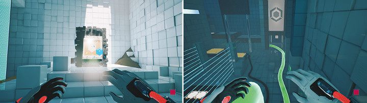 Aktywuj kolejny komputer i zeskocz na dół, aby wrócić do pomieszczenia z reaktorem - Chapter 5 - Tangled (The Machine) - Solucja Q.U.B.E. 2 - Q.U.B.E. 2 - poradnik do gry