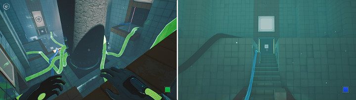 Gdy wrócisz do pomieszczenia z reaktorem zauważysz, że wydaje się on być w pełni naładowany ponieważ z każdej strony dochodzi do niego wąż z zieloną substancją - Chapter 5 - Tangled (The Machine) - Solucja Q.U.B.E. 2 - Q.U.B.E. 2 - poradnik do gry