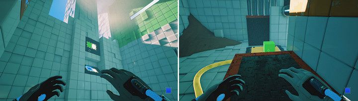 Na górnym panelu aktywuj zieloną kostkę, a na dolnym niebieską kostkę - Chapter 6 - Fragile Dreams - Solucja Q.U.B.E. 2 - Q.U.B.E. 2 - poradnik do gry