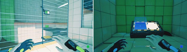 Stwórz kolejną zieloną kostkę, ale tym razem z lewej strony panelu, po czym pobiegnij do konsoli znajdującej się z lewej strony i stwórz niebieską kostkę - Chapter 6 - Fragile Dreams - Solucja Q.U.B.E. 2 - Q.U.B.E. 2 - poradnik do gry