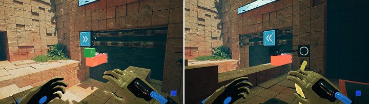 Gdy wysuniesz zieloną kostkę, odbije się ona od niebieskiej i wyląduje na pomarańczowej - Chapter 8 - The Fall of Man - Solucja Q.U.B.E. 2 - Q.U.B.E. 2 - poradnik do gry