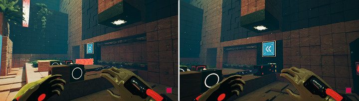 Stań na przycisku znajdującym się w rogu pomieszczenia, po czym stwórz na dolnym panelu suwnicy pomarańczową kostkę, po czym aktywuj suwnicę - Chapter 8 - The Fall of Man - Solucja Q.U.B.E. 2 - Q.U.B.E. 2 - poradnik do gry