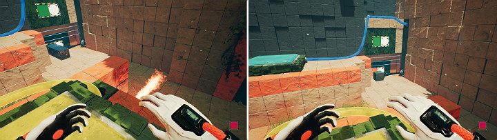 Stań na dużym przycisku znajdującym się z lewej strony, aby uruchomić miotacz ognia - Chapter 8 - The Fall of Man - Solucja Q.U.B.E. 2 - Q.U.B.E. 2 - poradnik do gry