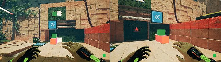 Stwórz schodki, jak pokazano na pierwszym obrazku, a następnie przesuń suwnice w prawą stronę - Chapter 8 - The Fall of Man - Solucja Q.U.B.E. 2 - Q.U.B.E. 2 - poradnik do gry