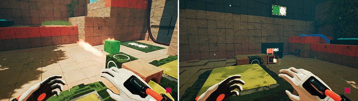 W trakcie, gdy zielona kostka będzie sunąć w prawą stronę musisz przeskoczyć na środkowy przycisk - Chapter 8 - The Fall of Man - Solucja Q.U.B.E. 2 - Q.U.B.E. 2 - poradnik do gry