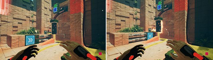 Stań na dużym przycisku z lewej strony, aby oblać pomarańczową kostkę ropą - Chapter 8 - The Fall of Man - Solucja Q.U.B.E. 2 - Q.U.B.E. 2 - poradnik do gry