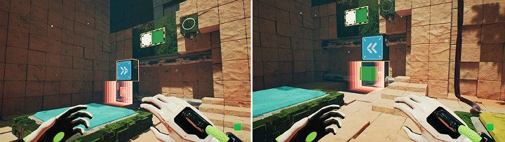 Następnie stwórz na górnym panelu zieloną kostkę i przesuń suwnice w prawą stronę - Chapter 8 - The Fall of Man - Solucja Q.U.B.E. 2 - Q.U.B.E. 2 - poradnik do gry