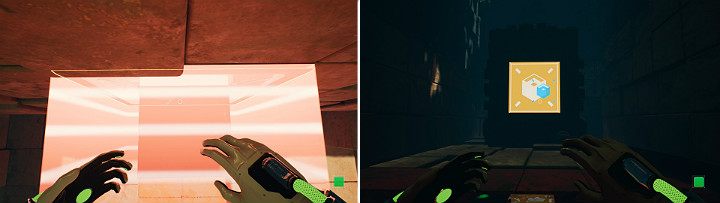 Spójrz w dół i nie schodząc z zielonej kostki zamień biegun magnesu na niebieski - Chapter 8 - The Fall of Man - Solucja Q.U.B.E. 2 - Q.U.B.E. 2 - poradnik do gry