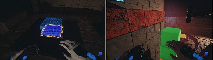 Na dolnym panelu stwórz niebieską kostkę i wskocz wyżej - Chapter 10 - Uncomfortable Truths - Solucja Q.U.B.E. 2 - Q.U.B.E. 2 - poradnik do gry