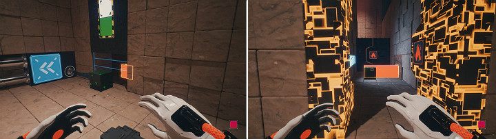 Wysuń pomarańczową kostkę ze ściany, aby przepchnąć zieloną kostkę do korytarza - Chapter 10 - Uncomfortable Truths - Solucja Q.U.B.E. 2 - Q.U.B.E. 2 - poradnik do gry