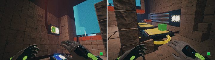 Na górnym panelu stwórz zieloną kostkę, a niebieską tuż pod nią - Chapter 10 - Uncomfortable Truths - Solucja Q.U.B.E. 2 - Q.U.B.E. 2 - poradnik do gry