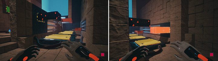 Cofnij się do początku pomieszczenia i skasuj zieloną kostkę, która blokowała pierwszy przycisk - Chapter 10 - Uncomfortable Truths - Solucja Q.U.B.E. 2 - Q.U.B.E. 2 - poradnik do gry