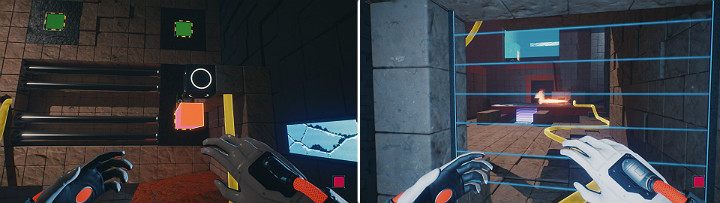 Po raz kolejny stwórz zieloną kostkę na pomarańczowej i poczekaj, aż pokryje się ropą - Chapter 10 - Uncomfortable Truths - Solucja Q.U.B.E. 2 - Q.U.B.E. 2 - poradnik do gry