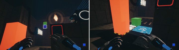 Spójrz w stronę górnego panelu, stwórz zieloną i niebieską kostkę - Chapter 10 - Uncomfortable Truths - Solucja Q.U.B.E. 2 - Q.U.B.E. 2 - poradnik do gry