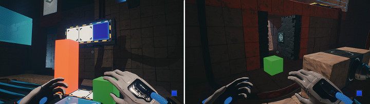 Na górnym panelu, z prawej strony, stwórz niebieską kostkę - Chapter 10 - Uncomfortable Truths - Solucja Q.U.B.E. 2 - Q.U.B.E. 2 - poradnik do gry